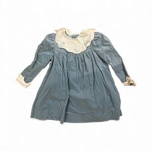 Blue Long Sleeve Dress with Cream Accents